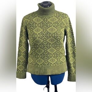Talbot’s Turtleneck Wool Cotton Medallion Nordic Print Sweater Women Sz L Green